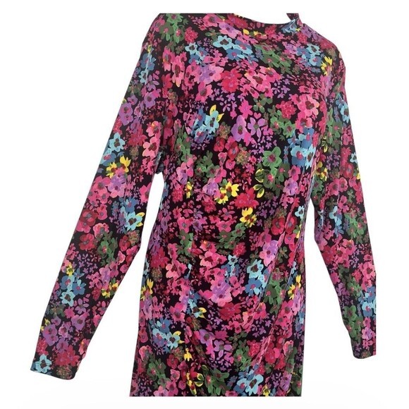 Future Collective Kahlana Floral Long Sleeve Mock Bodycon Dress 1X Ruched Midi - Picture 4 of 11